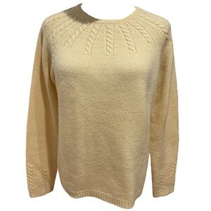 80s WOOL PENDLETON BUTTERY CREAM COLOR CREWNECK SWEATER W CABLE KNIT ACCENTS S